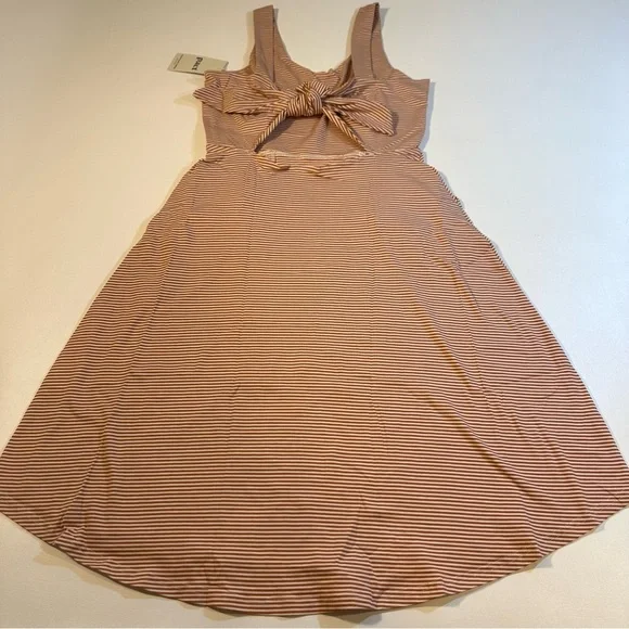 NWT Pact Organic Cotton Blend Tie Back Fit & Flare Dress In Shell Stripe - Picture 2 of 15
